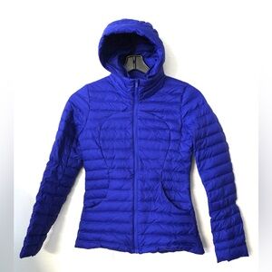 LULULEMON LAZR Blue 700 Fill Pack It Down Again Removable Hooded Jacket Size 4